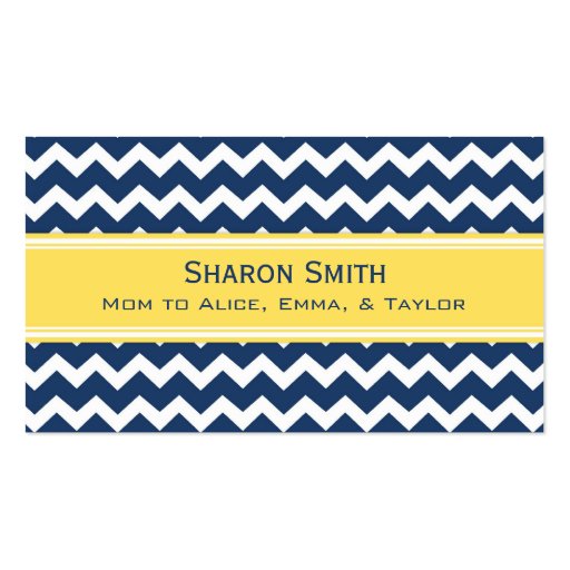 Yellow Blue Chevron Retro Mom Calling Cards Business Card Templates (front side)