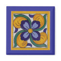 Yellow Blue Flower Spanish Tile magnets by JuJuGarden Yellow Blue Flower Spanish Tile magnets