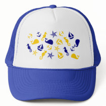 Yellow Blue Nautical Scatter hats by trennea Yellow Blue Nautical Scatter hats