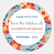Yellow, Blue & Orange Modern Floral Canning Labels Round Sticker