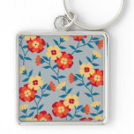Yellow, Blue & Orange Modern Floral Keychain keychains