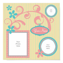 Yellow Blue & Pink Swirls Scrapbook Page posters