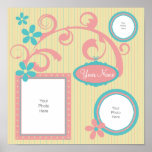 Yellow Blue & Pink Swirls Scrapbook Page posters