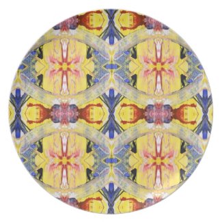 Yellow Blue Red Kaleidoscope design plate