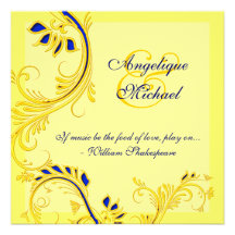 Yellow blue wedding anniversary engagement personalized invitations