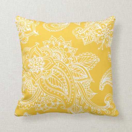 Yellow Bohemian Paisley Throw Pillow Zazzle