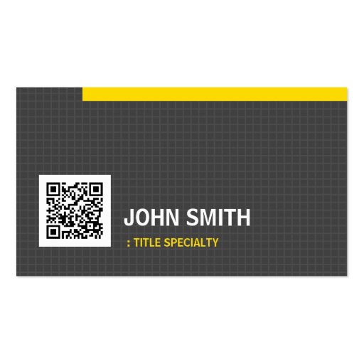Yellow Border in Simple Grid Pattern with QR Code Business Card Templates (front side)