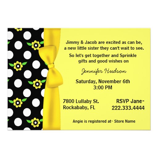 Yellow Bow Baby Sprinkle Shower Invitation