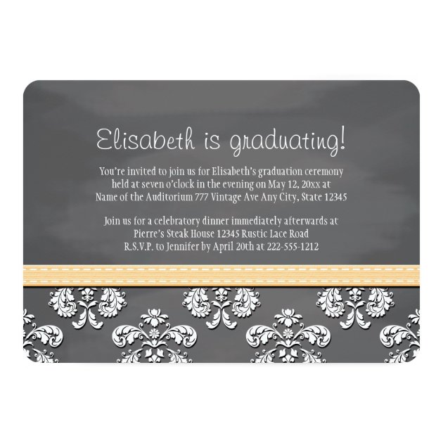YELLOW Bow Chalkboard Lace Graduation Announcement