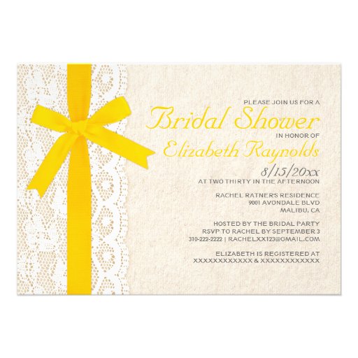 Yellow Bow & Lace Bridal Shower Invitations