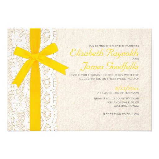 Yellow Bow & Lace Wedding Invitations
