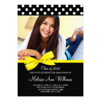 Yellow Bow Polka Dot Photo Graduation Announcement invitations
