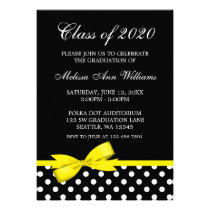 Yellow Bow Polka Dots Graduation Announcement invitations