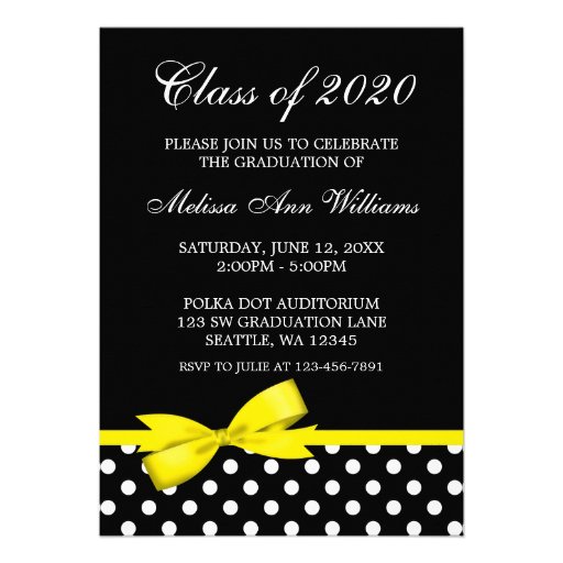 Yellow Bow Polka Dots Graduation Announcement (front side)
