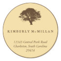 Yellow brown oak tree circle custom address label sticker