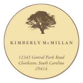 Yellow brown oak tree circle custom address label stickers