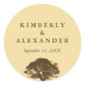 Yellow brown oak tree wedding favor label seal sticker