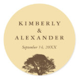 Yellow brown oak tree wedding favor label seal stickers