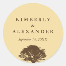 Yellow brown oak tree wedding favor label seal stickers