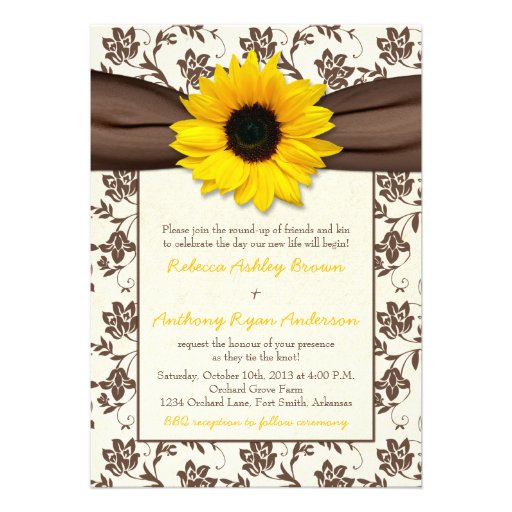 Yellow Brown Ribbon Floral Sunflower Wedding Custom Invites
