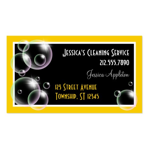 Yellow Bubbles Cleaning Service Business Cards (front side)