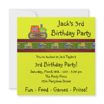 Yellow Bulldozer Boy 3rd Birthday Party Invitation