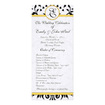 Yellow Bumble Bee Black Damask Wedding Program Personalized Invite