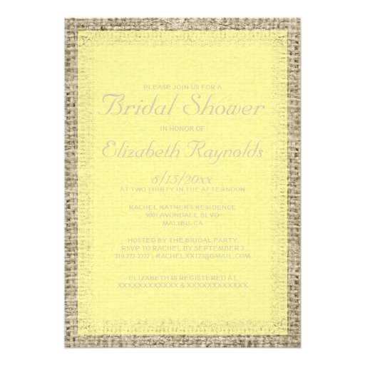 Yellow Burlap Bridal Shower Invitations