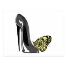 Yellow Butterfly and Grey Stiletto Shoe Art Gifts Postcard
