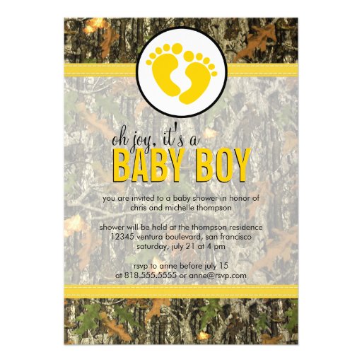 Yellow - Camo Baby Boy Shower Invitation (front side)