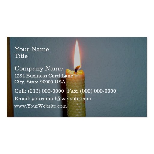 Yellow Candle flame against white wall Business Cards (front side)