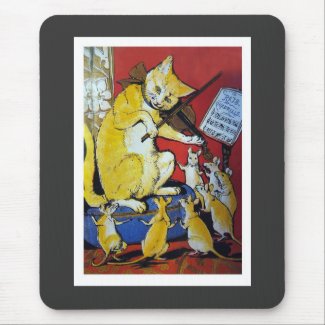 Yellow Cat Plays the Violin for Dancing Rats Mousepads
