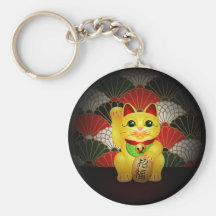 Yellow Ceramic Maneki Neko Key Chains
