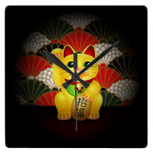 Yellow Ceramic Maneki Neko Wallclock