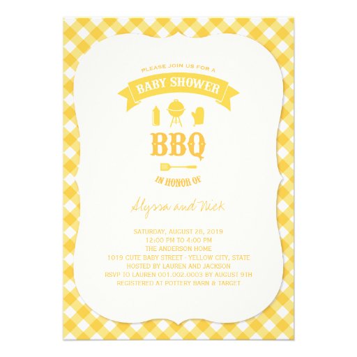 Yellow Checks BBQ Neutral Baby Shower Summer Party Invite