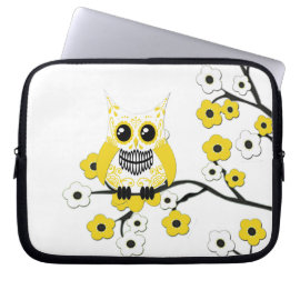 Yellow Cherry Blossoms Owl Electronics Bag Computer Sleeve