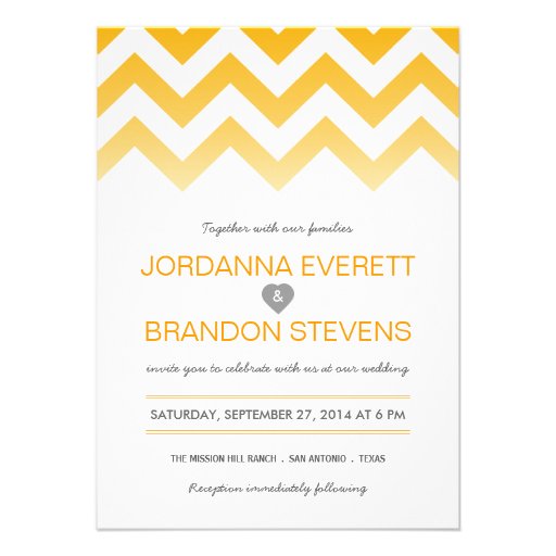 Yellow Chevron Ombre Wedding Invitations