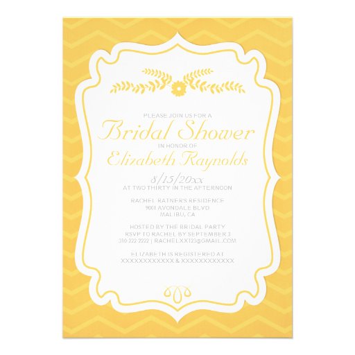 Yellow Chevron Stripes Bridal Shower Invitations