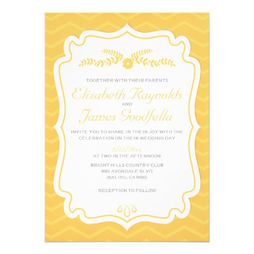 Yellow Chevron Stripes Wedding Invitations