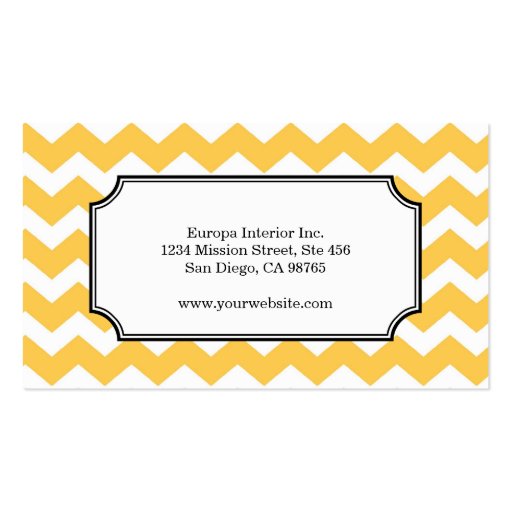 Yellow chevron zigzag pattern stylish personal business card (back side)