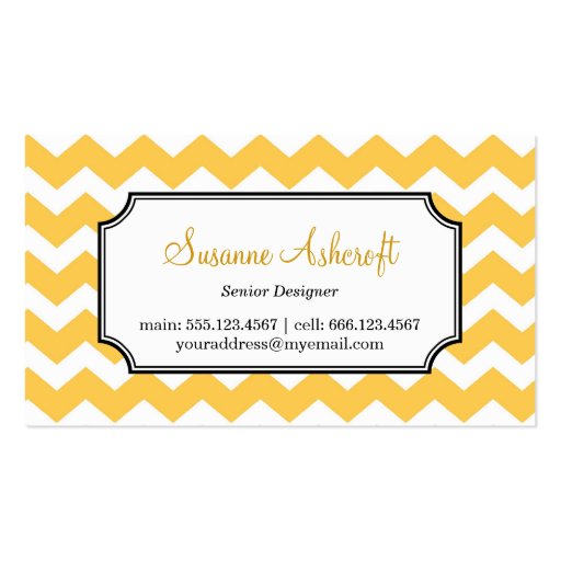 Yellow chevron zigzag pattern stylish personal business card (front side)