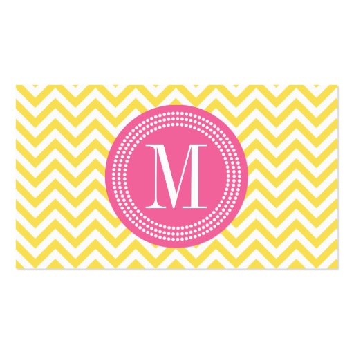 Yellow Chevron Zigzag Personalized Monogram Business Card (front side)
