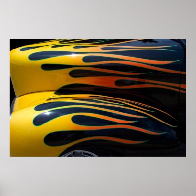 Yellow Classic Car Flames Poster by Photoartproducts