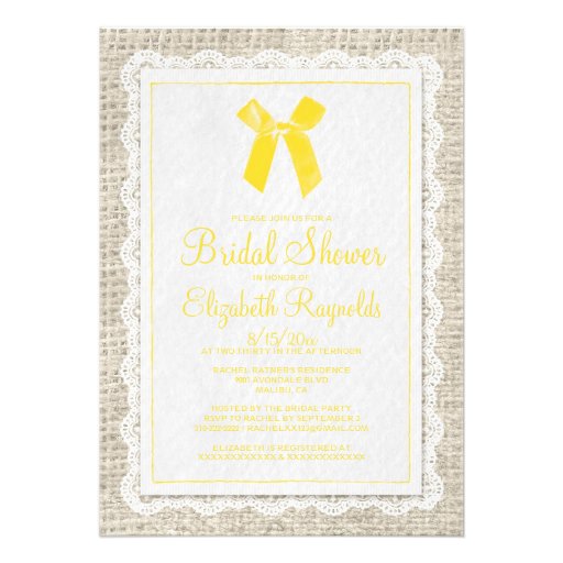 Yellow Country Burlap Bridal Shower Invitations