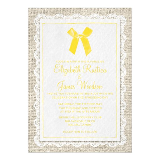 Yellow Country Burlap Wedding Invitations