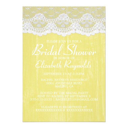 Yellow Country Lace Bridal Shower Invitations