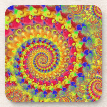 Yellow Crazy Fractal Beverage Coaster