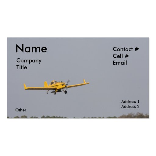yellow crop duster tree top business card (front side)