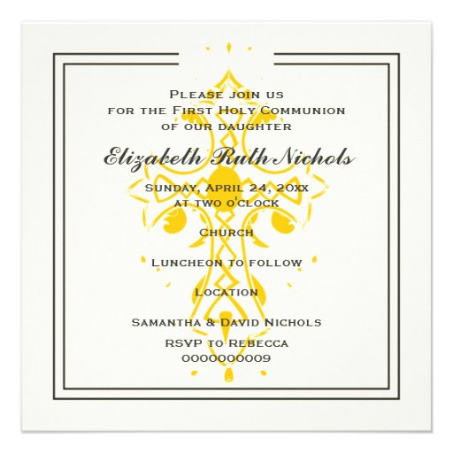 Yellow Cross First Communion Confirmation Invites