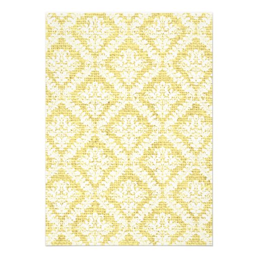 Yellow Cross white damask burlap First Communion Personalized Announcements
